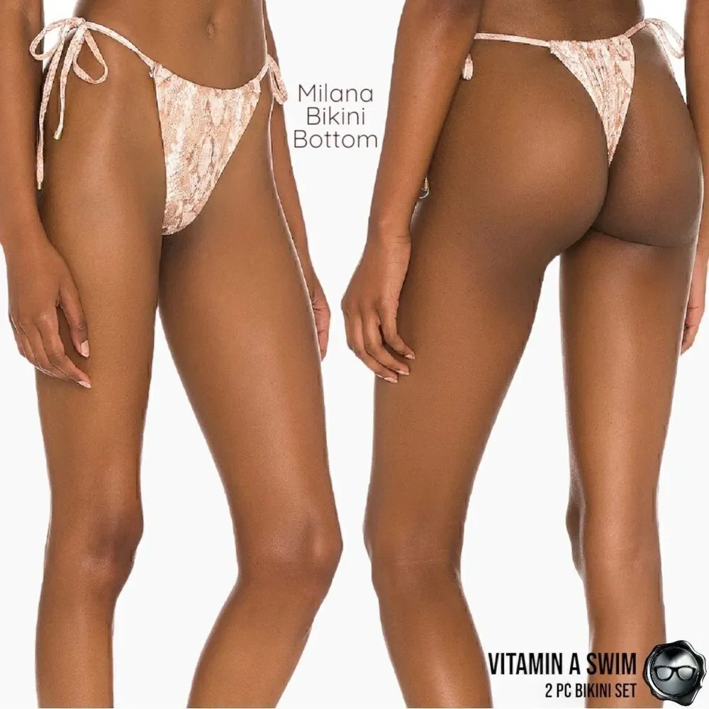 VITAMIN A SWIM MILANA 2-PIECE BRAZILIAN BIKINI SET IN LTD EDITION SAND SNAKE NEW